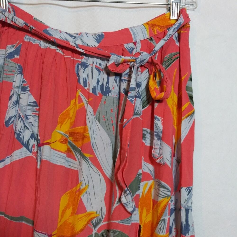 Patrons of Peace Coral Tropical Floral Double Slit Maxi Skirt Size L - Picture 4 of 7